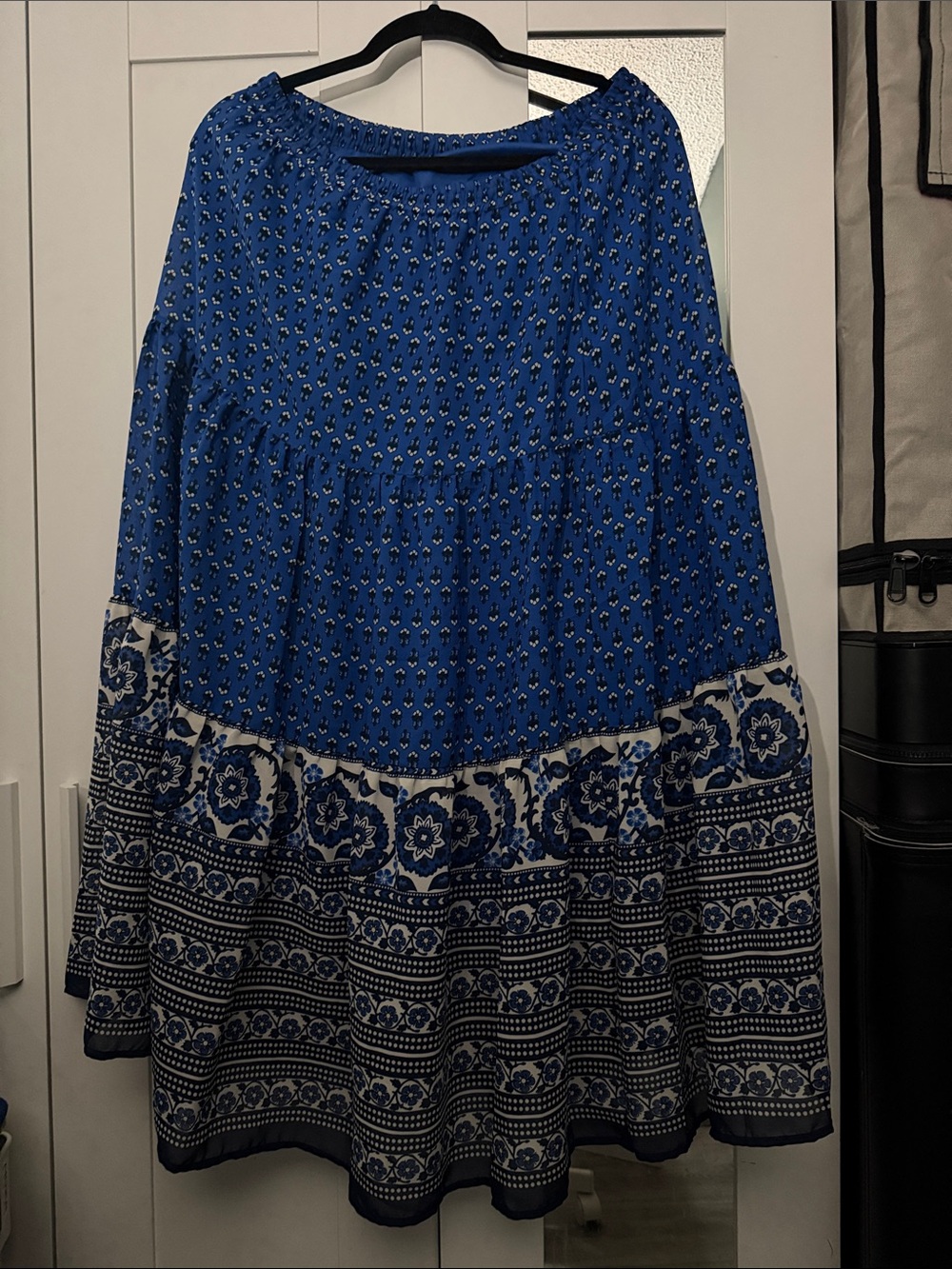 Blue Floral Tiered Maxi Skirt